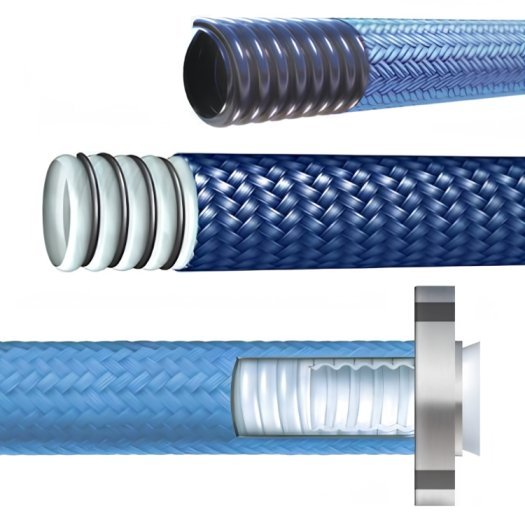 Convoluted Fluoropolymer Hose with Polypropylene Braid